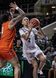Ohio Women's Basketball Guard ReRe Jennings going up for the game-tying shot against BG.