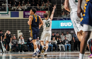 Ohio Men's Basketball forward Aidan Hadaway firing up the Convo crowd against Toledo. 