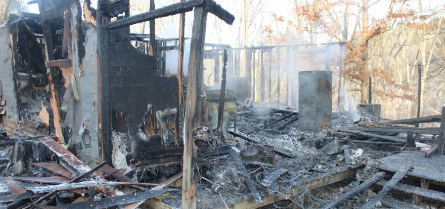 A home after it has been burned down.