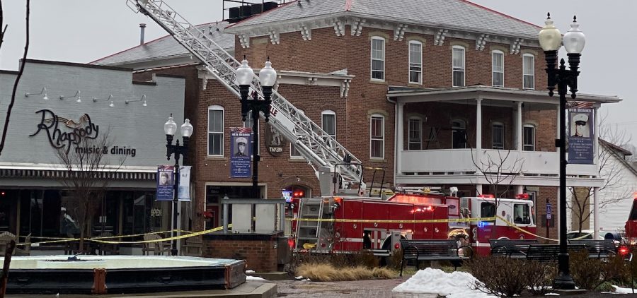 Firefighters respond to the partial collapse of The Mine Tavern, a restaurant on Nelsonville's public square.