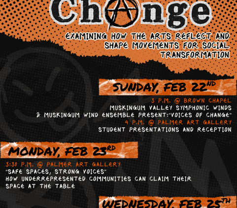 A flyer with information about the Voices of Change event.