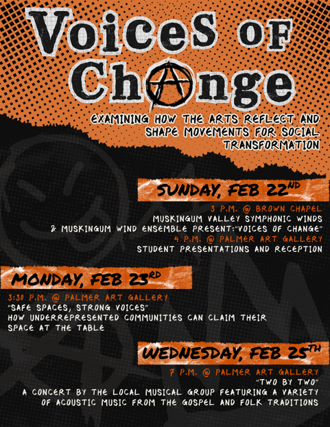 A flyer with information about the Voices of Change event.