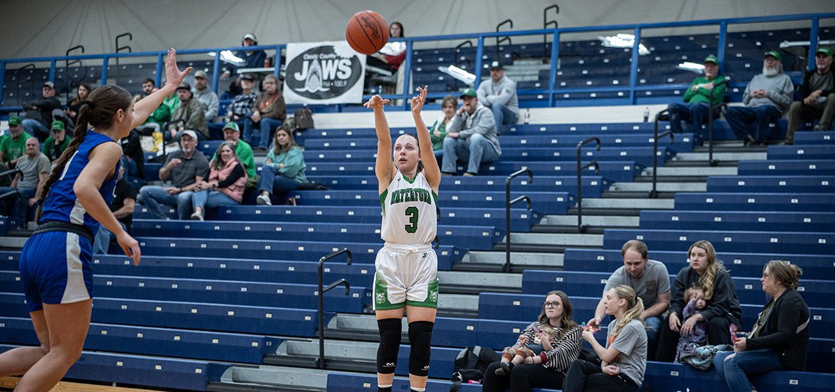 Elsie Malec goes up for a three-pointer in Waterford's semi-final match against Ripley.
