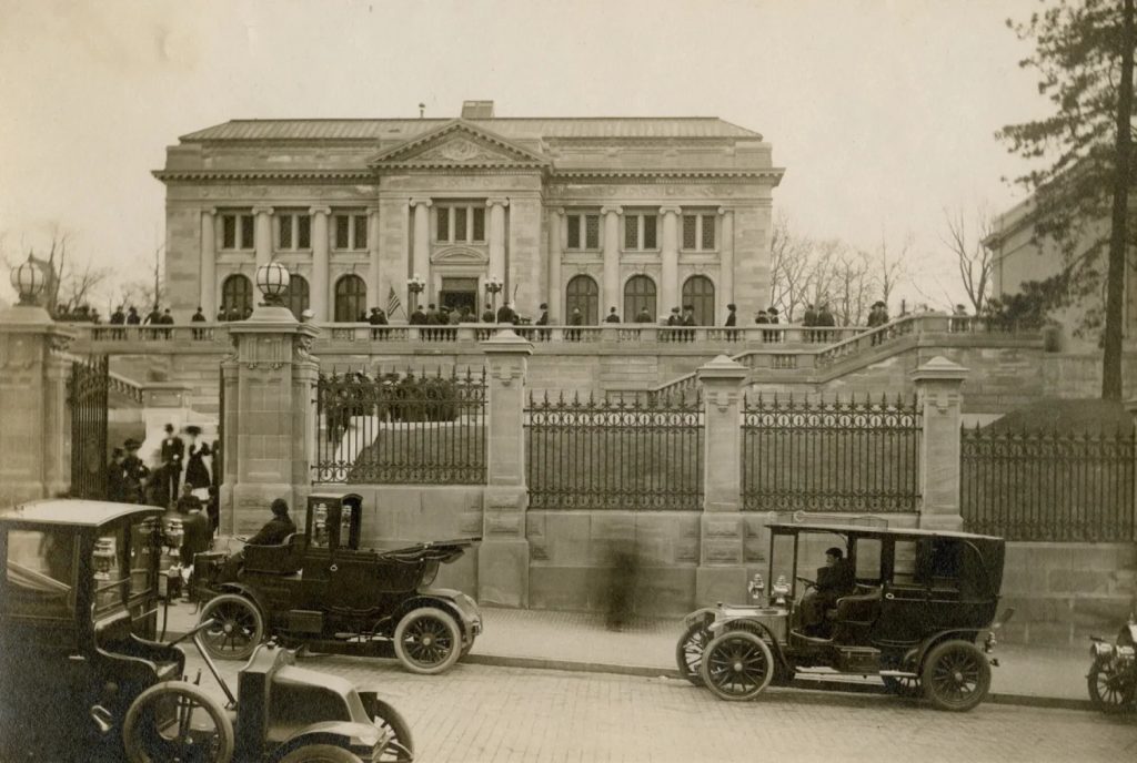 The Audubon Terrace historical district in Washington Heights in a black and white photo