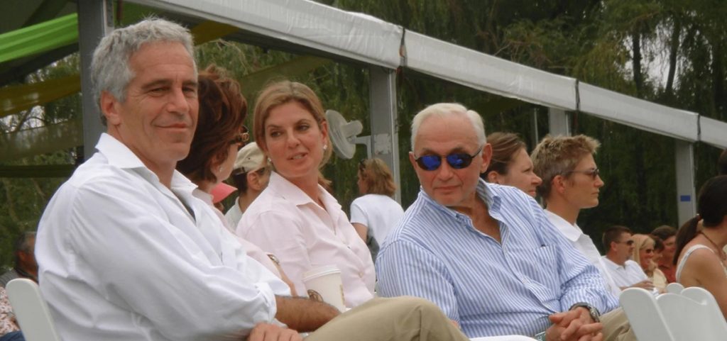 A photo of Jeffrey Epstein (left), Abigail Wexner (center) and Leslie Wexner (right) was released by the U.S. Department of Justice on December 19, 2025