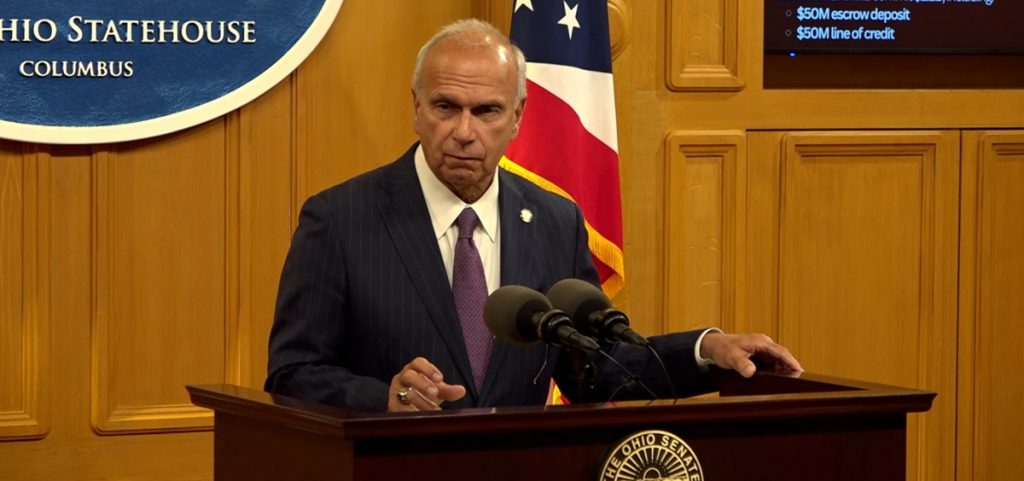 Sen. Jerry Cirino speaks at a press conference unveiling Senate Republicans' version of the state budget