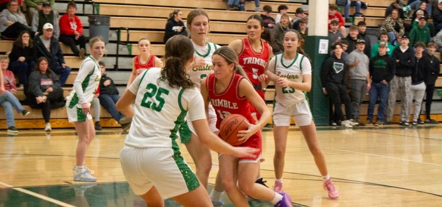 Trimbles Rilynn Fouts taking the ball into the paint.
