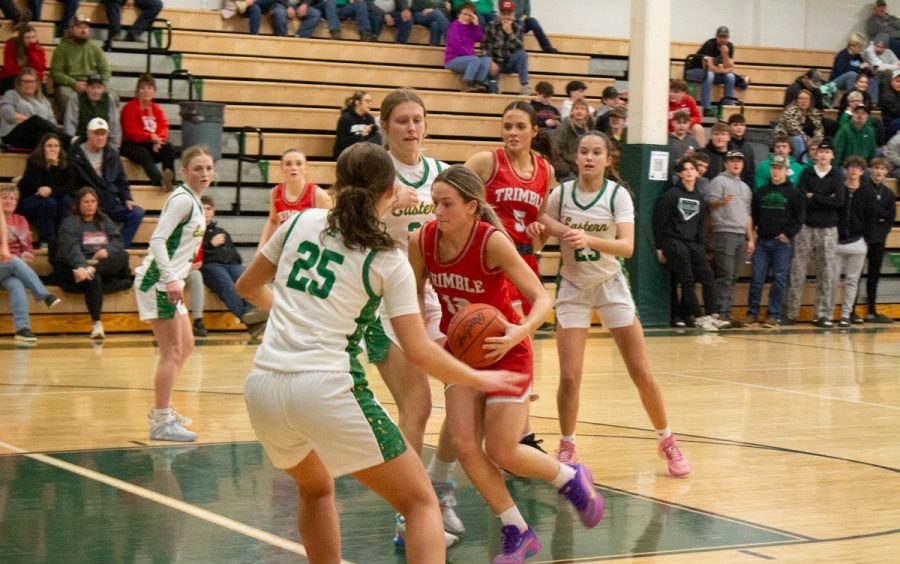 Trimbles Rilynn Fouts taking the ball into the paint.
