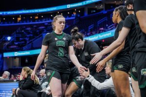 Ohio Women's Basketball forward Elli Garnett subbing out during Ohio's MAC Tournament semifinal game against Miami.
