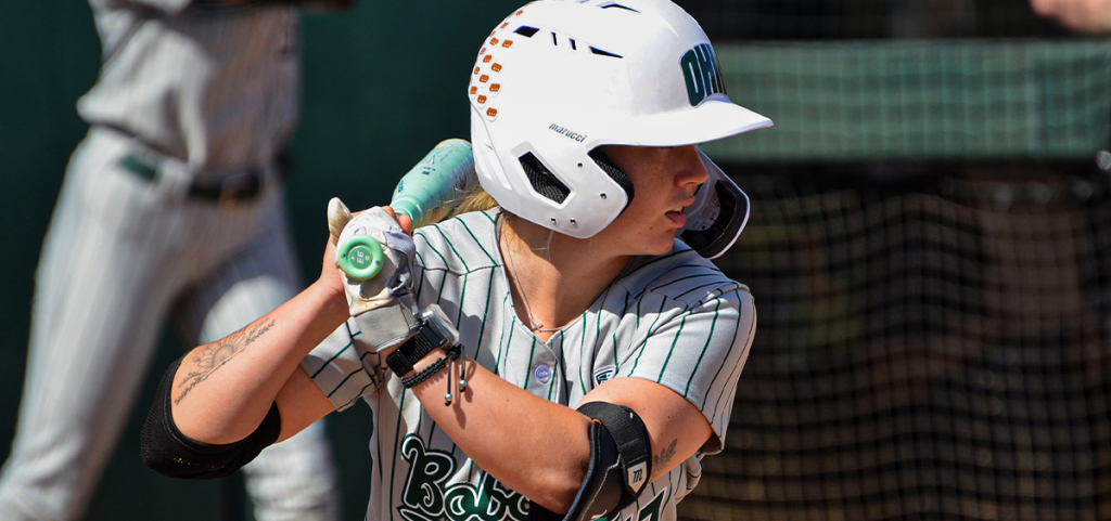 Ohio Softball infielder Shelby Westler at the plate against NIU.