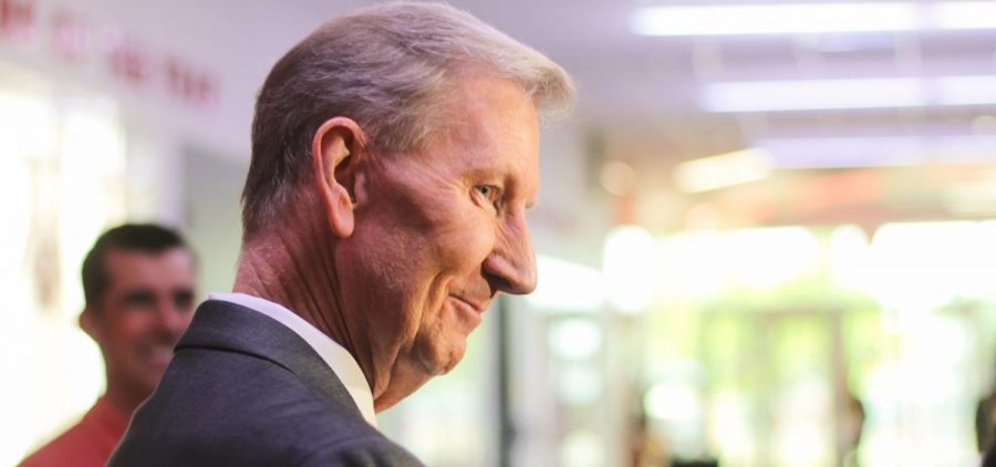 Ohio State University President Walter "Ted" Carter Jr. leaves a news gathering