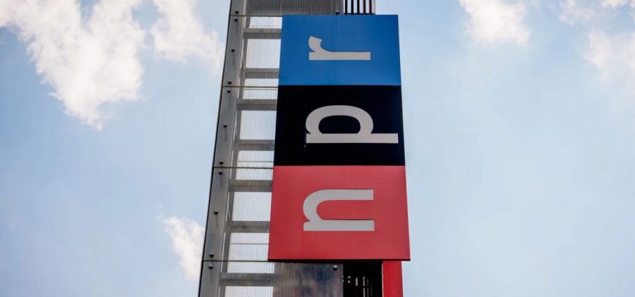 The NPR logo on a sign