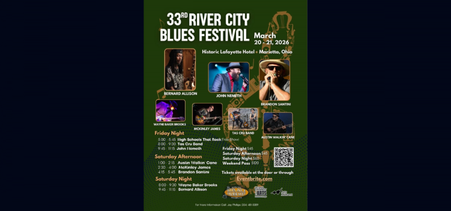 An image with information about the 33rd Annual River City Blues Festival.