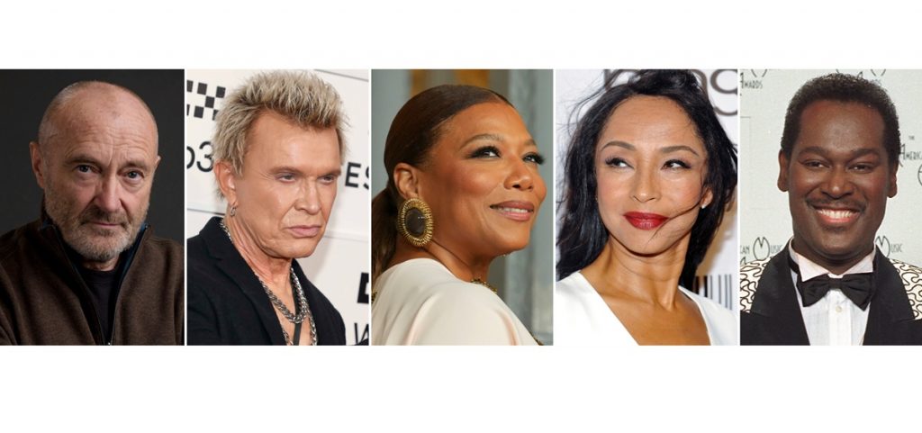 This combination of images show, from left, Phil Collins, Billy Idol, Queen Latifah, Sade and Luther Vandross.