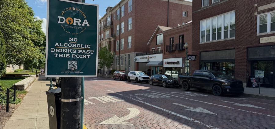 A sign on Court Street designating one of the DORA zone boundaries.