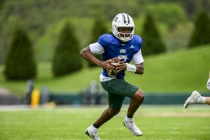 Levi Davis scrambles during a drill at Ohio spring game