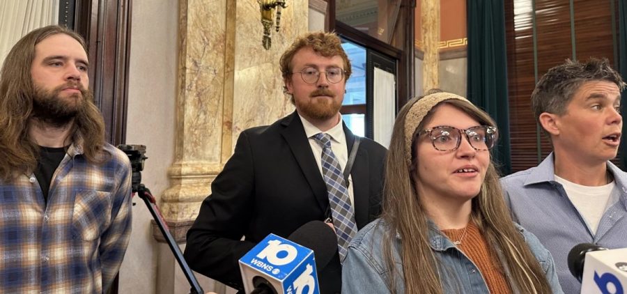 Several rural southwest Ohio residents speak at a press conference.