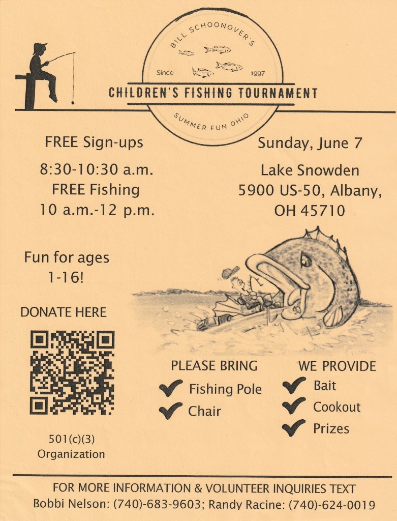 A flyer with information about a Children's Fishing Tournament.
