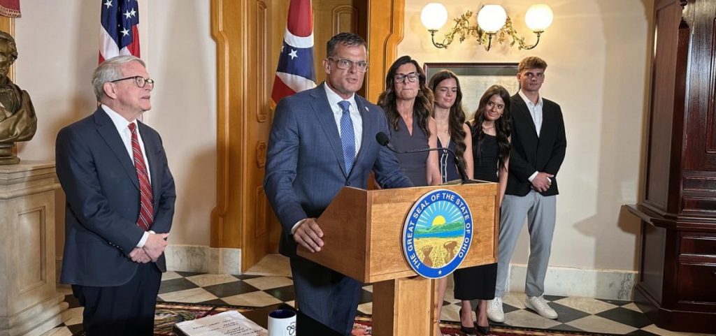 Ohio Department of Public Safety Director Andy Wilson speaks to reporters after being announced as Gov. Mike DeWine’s choice for attorney general.
