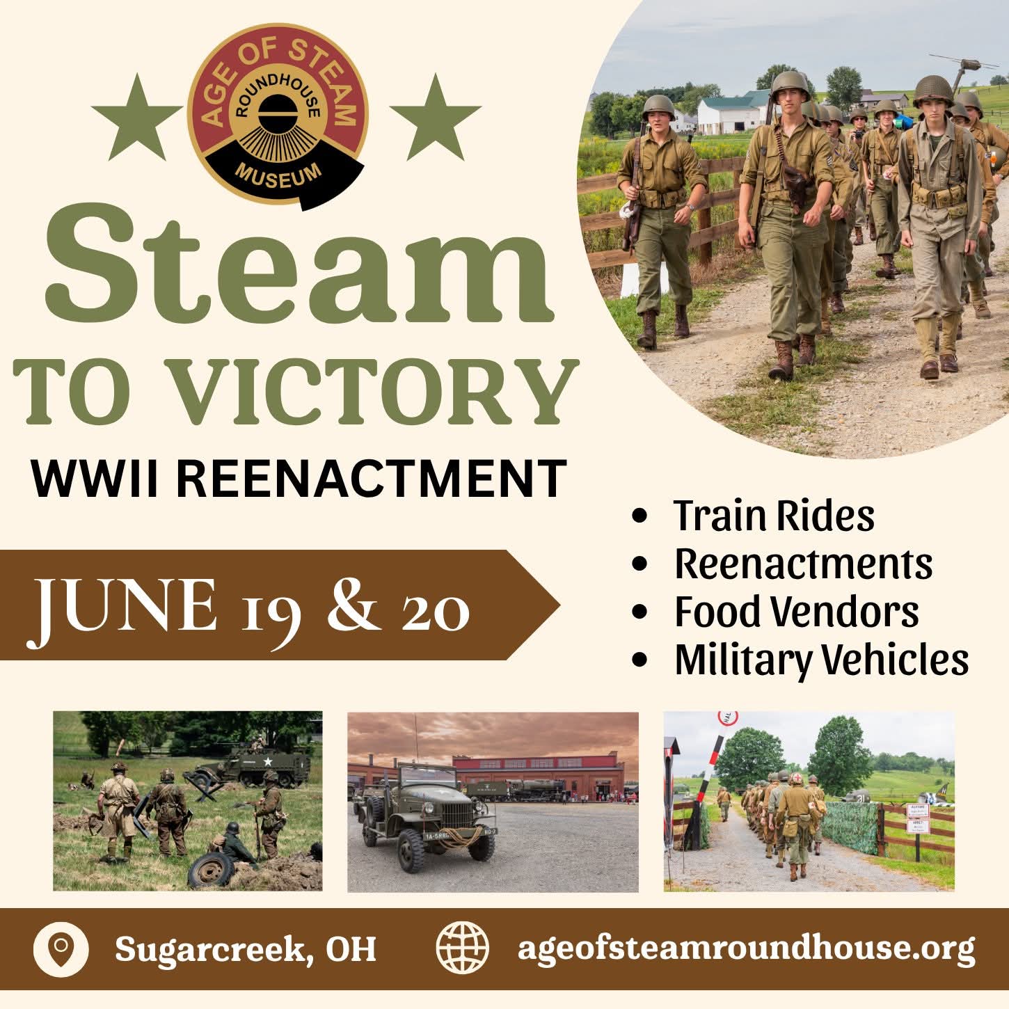 An image with information about the "Steam to Victory" event.