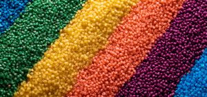 Different colors of plastic pellets.