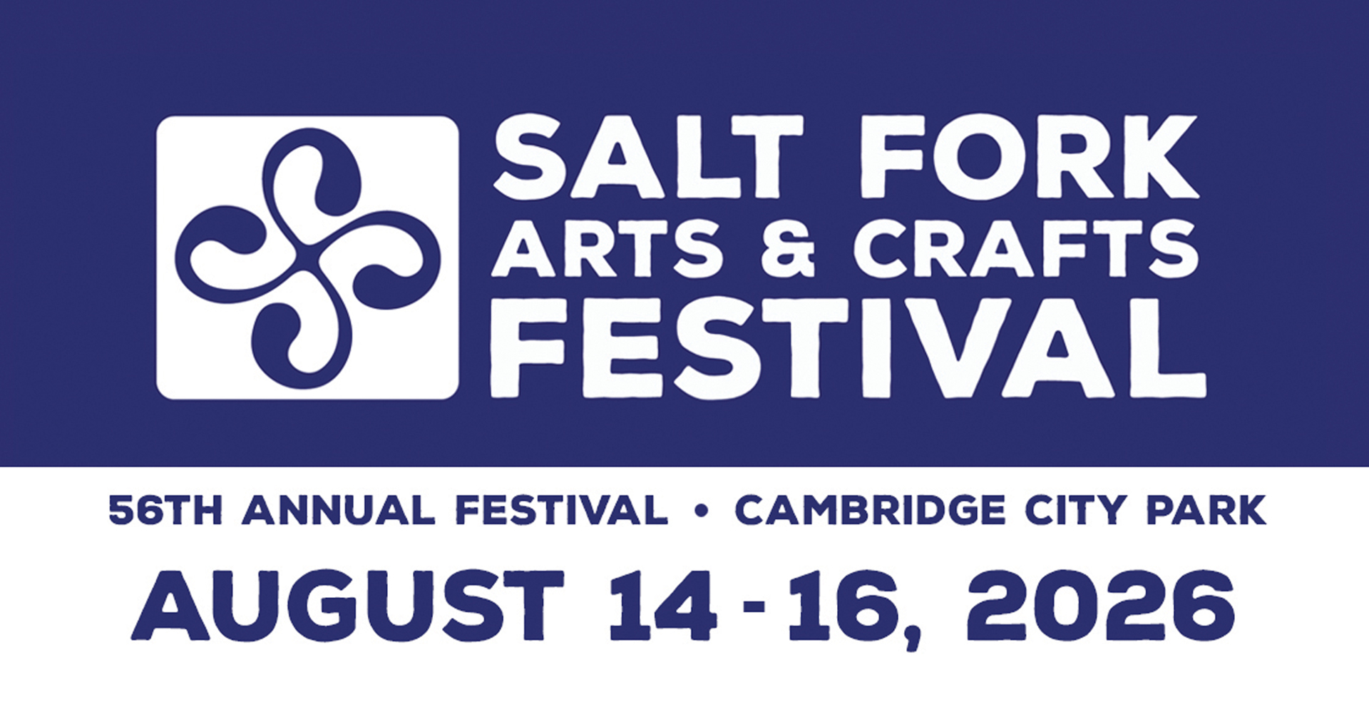 An image with information about the 2026 Salt Fork Arts & Crafts Festival.