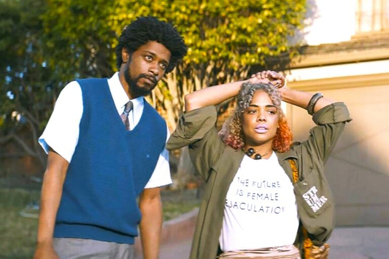 A film still from "Sorry to Bother You".