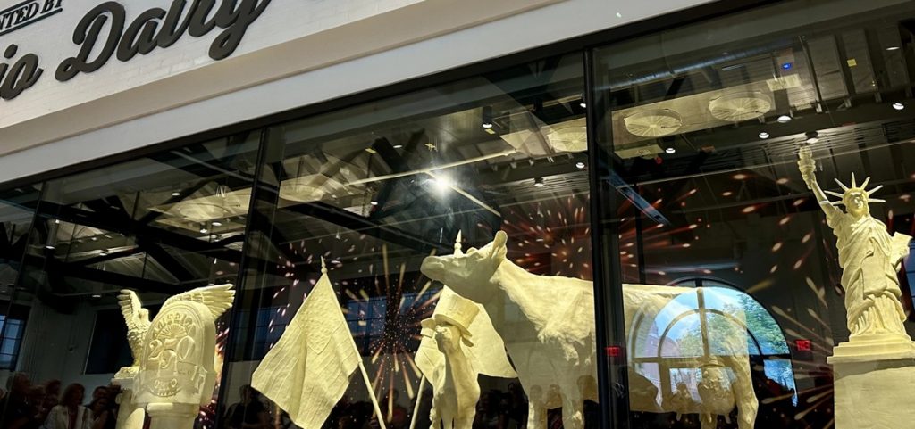The 2026 butter cow exhibit at the Ohio State Fair.