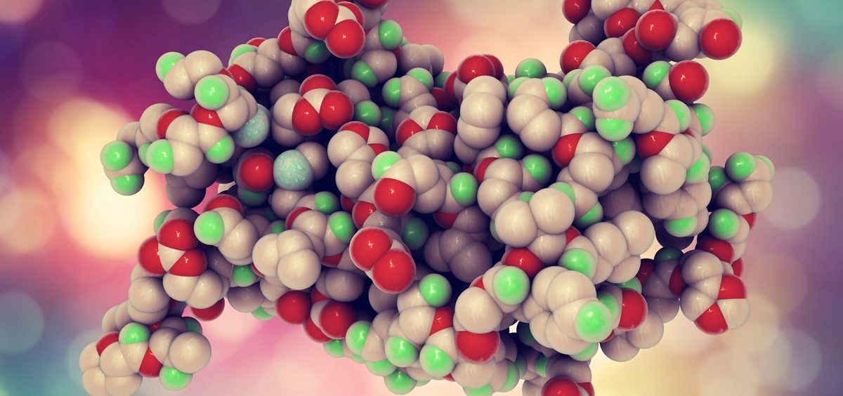 A 3D rendering of a growth hormone