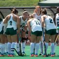 Ohio Field Hockey gathers in huddle in game against Saint Louis