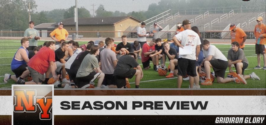 The Nelsonville-York Buckeyes in the huddle after a practice.