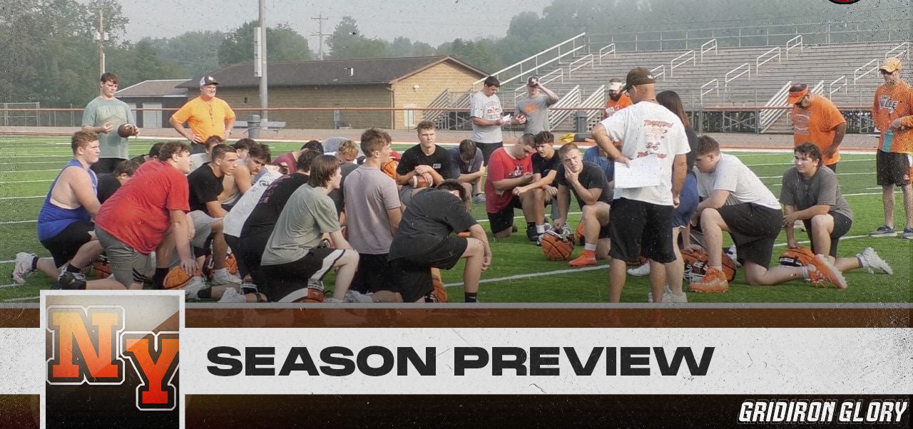 The Nelsonville-York Buckeyes in the huddle after a practice.