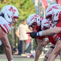 Minford and Rock Hill linemen line up for a play during their game.