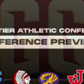 black background with six different conference logos from the teams in the fac.