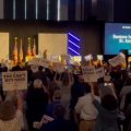 Candidate for governor Amy Acton takes the stage after being introduced with a video at the Ohio Democratic Party's state dinner