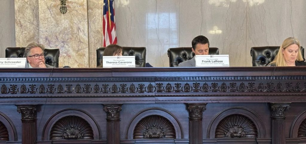 The Ohio Ballot Board sits in a committee room.
