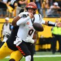 Cincinnati Bengals quarterback Joe Burrow is strip-sacked during a game