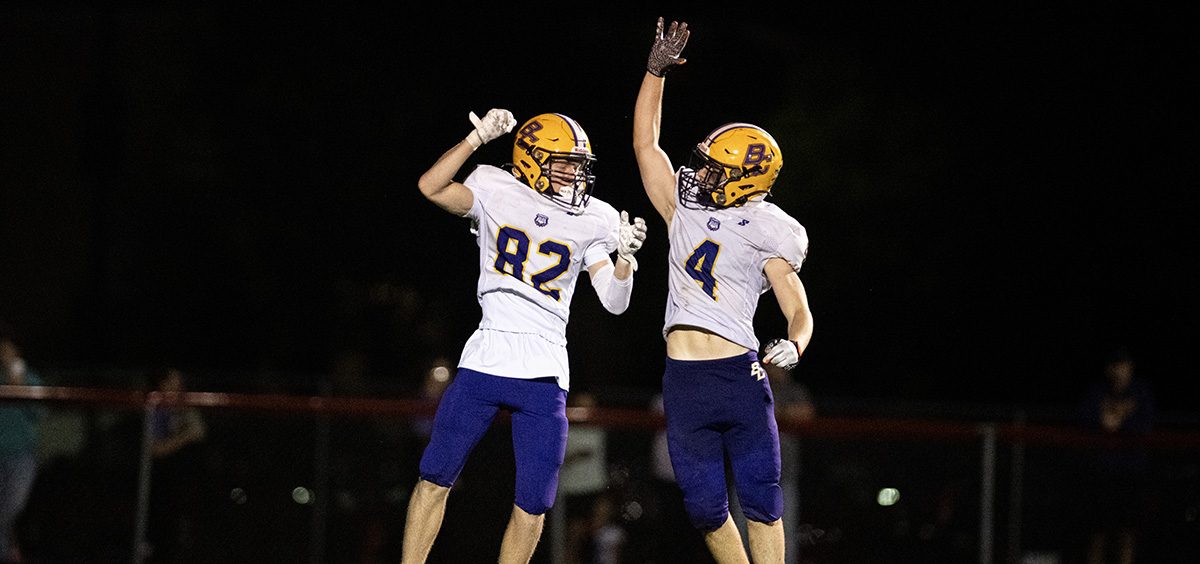 Two Bloom-Carroll players celebrate a touchdown against Fairfield Union.