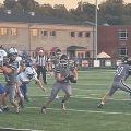 The Hornets' running back jukes to avoid a Blue Devil defender.