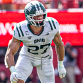 Ohio Football linebacker Mike Molnar rushing the quarterback in loss against Nebraska