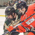 Ohio Hockey skating towards puck in win against Syracuse