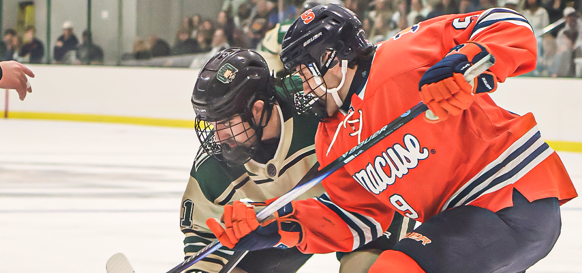 Ohio Hockey skating towards puck in win against Syracuse