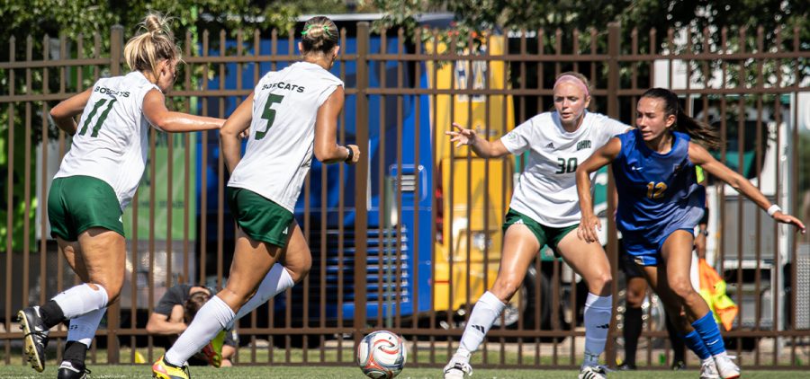 Ohio Soccer forward Lillian Weller sets up for a shot in the Bobcats' game against Pitt.