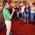 Ohio gubernatorial candidate Vikek Ramaswamy addressed at crowed at a campaign event in Athens.