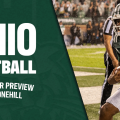 Ohio Football Preview with a picture of Levi Davis scoring a two-point conversion
