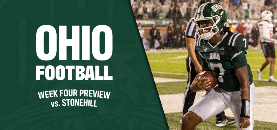 Ohio Football Preview with a picture of Levi Davis scoring a two-point conversion