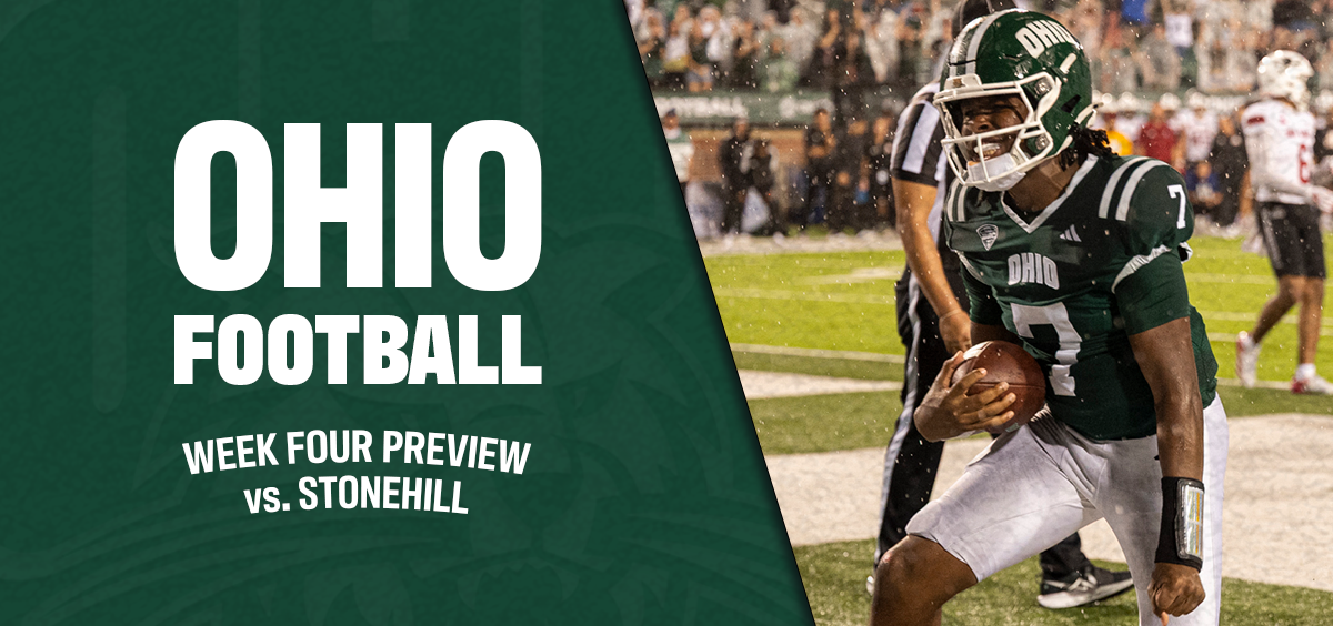 Ohio Football Preview with a picture of Levi Davis scoring a two-point conversion