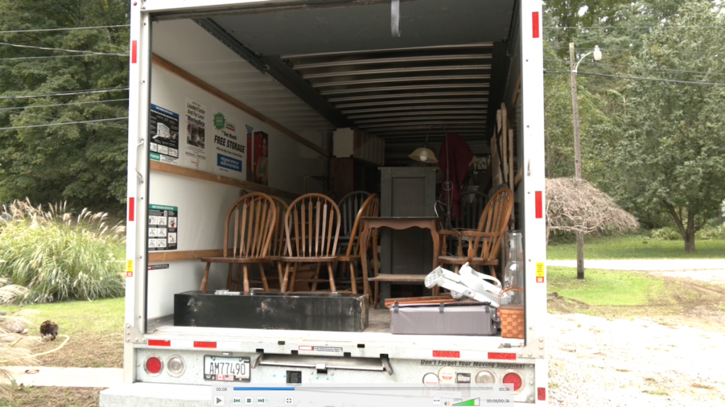 A U-Haul truck is parked in the driveway of a Pomeroy home.