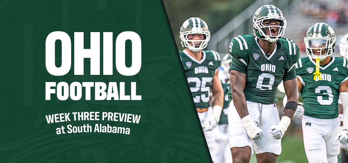 Ohio Football senior defensive lineman, Tyler Gillison celebrating after getting a tackle in a win against Jacksonville State
