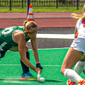 Ohio Field Hockey midfielder Maria De Grande takes a shot in a loss against Davidson